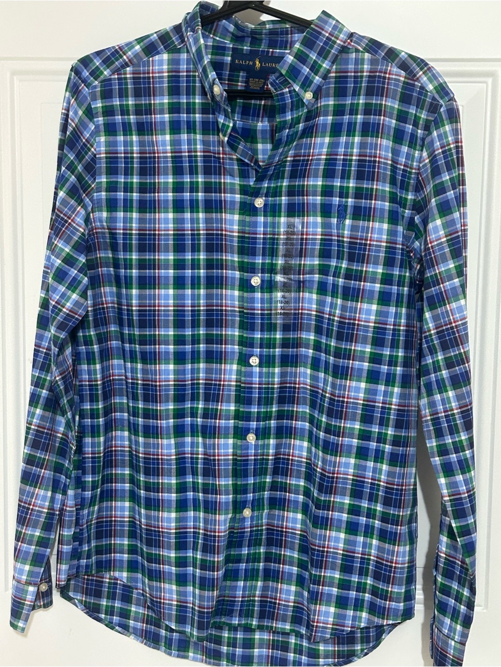 Ralph Lauren Blue, Green & White Plaid Button-Down Shirt
